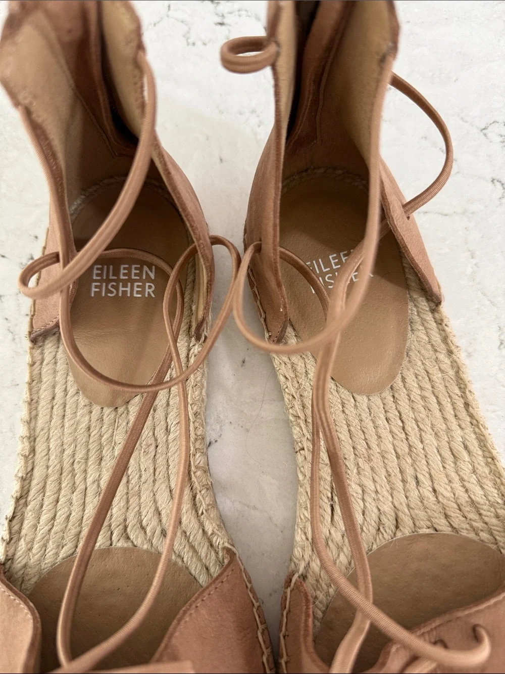 Eileen Fisher Blush Tan Lace-Up Espadrille Flats